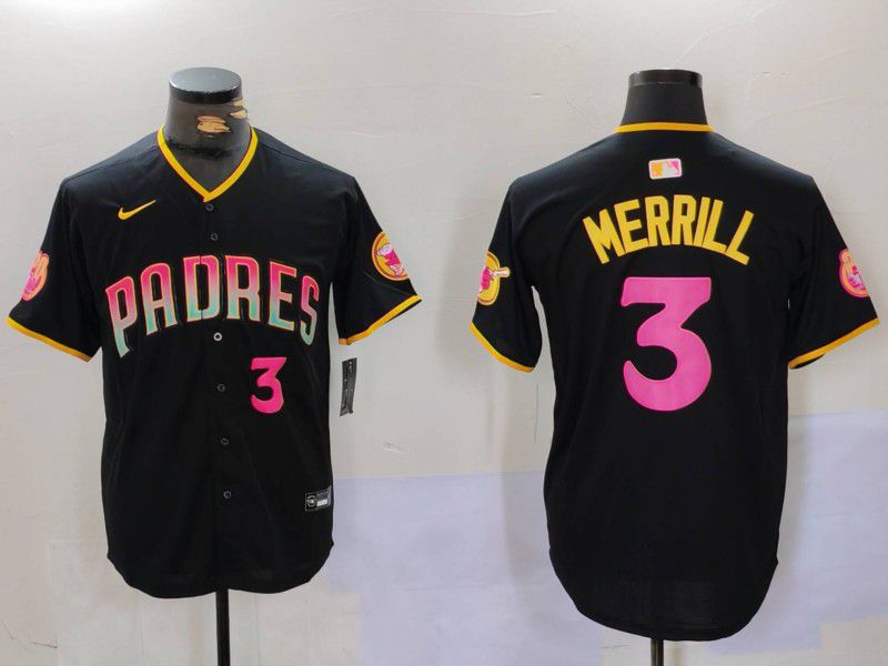 Men San Diego Padres 3 Merrill Black Joint Name 2024 Nike MLB Jersey style 3
